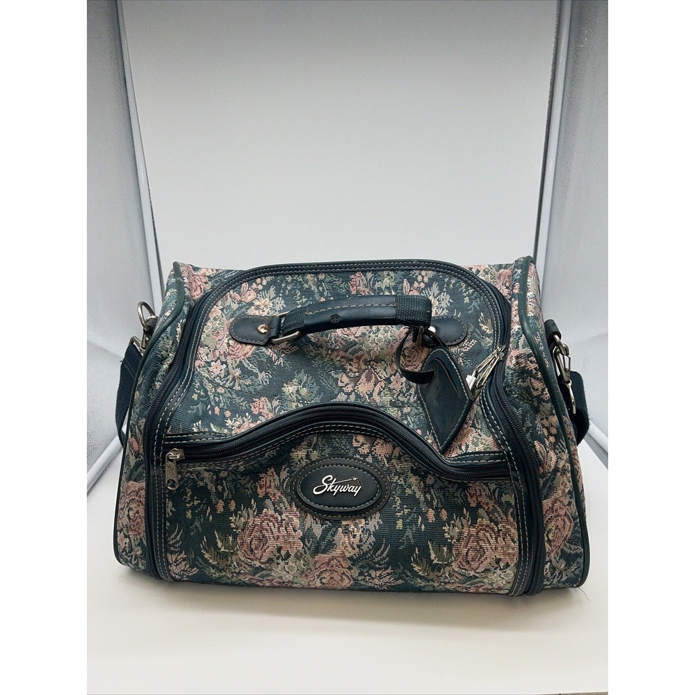 Vintage‎ Floral Roses Skyway Retro Travel Carryon Luggage Bag Handles Canvas